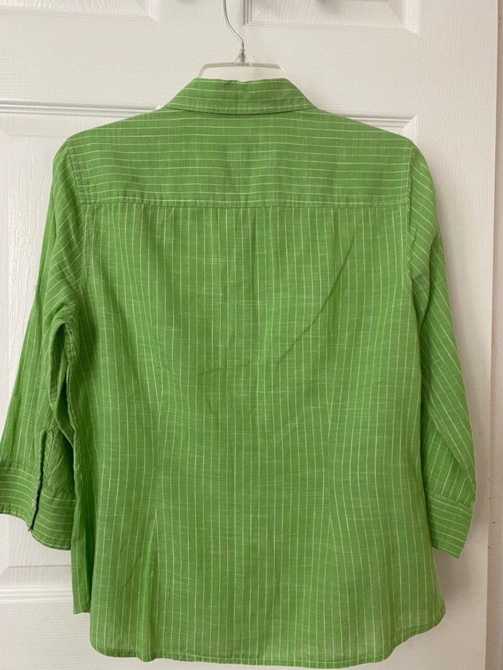 Talbots Green Pinstripe Button-Up Blouse - Picture 5 of 11